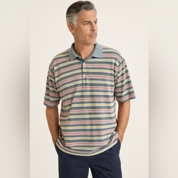 Greg Norman Men’s Striped Cotton Polo Short Sleeve size Large - Picture 1 of 7